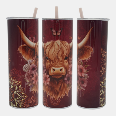 Bedrukte Tumbler met Schotse Hooglander design met Mandala-Enjoykado Bedrukte Tumbler met Schotse Hooglander design met Mandala, BPA vrij -Enjoykado
