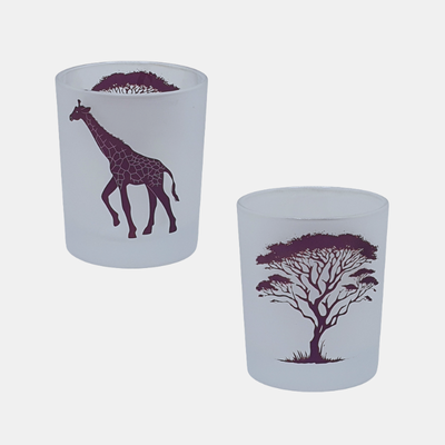 Waxinelichthouder met Safari design Giraffe en Boom, bedrukt in Frozen-stijl