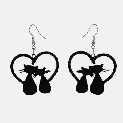 Plexiglas oorbellen met twee poesjes in hartvorm Oorbellen gelaserd uit plexiglas in de vorm van twee schattige poesjes in een hartje.