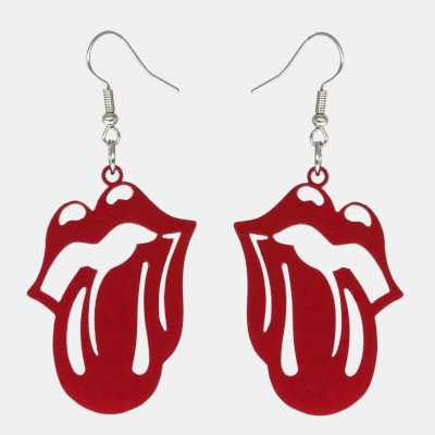 Plexiglas oorbellen in Rolling Stones tongvorm Oorbellen gelaserd uit plexiglas in de vorm van de Rolling Stones tong.