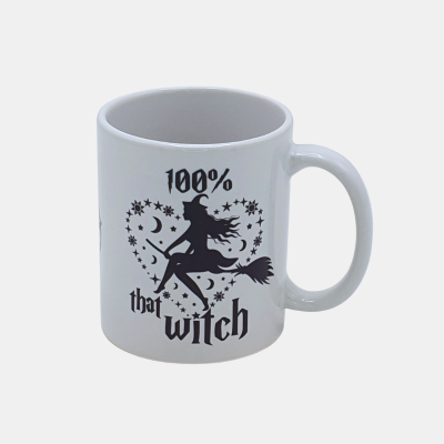 Bedrukte mok met stijlvol design 100% witch Bedrukte Keramische mok met 100% Witch design voor koffie en thee