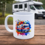 Bedrukte mok kleurrijke camper (1) Bedrukte keramische mok met unieke print met kleurrijke Camper, 330 ml, sublimatie