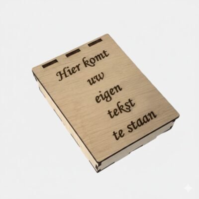 Handgemaakt houten sieradendoosje met gepersonaliseerde gravure "Hier komt uw eigen tekst te staan