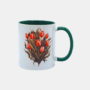 Bedrukte mok met boeket Rode Tulpen Bedrukte keramische mok met groen oor en binnenkant, met unieke print van een Tulpen boeket met rode Tulpen, 330 ml, sublimatie
