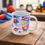 Bedrukte mok supermannetjes Bedrukte keramische mok met unieke print van kleine supermannetjes 330 ml, sublimatie