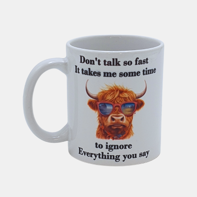 Bedrukte keramische mok met unieke print met schotse hooglander met quote, 330 ml, sublimatie