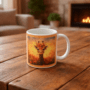 Bedrukte mok van Giraffe met ondergaande zon Bedrukte keramische mok met unieke print van Giraffe met ondergaande zon, 330 ml, sublimatie
