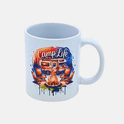 Mok Fleurige Camper en Quote Bedrukte keramische mok met unieke print Fleurige Camper en Quote, 330 ml, sublimatie