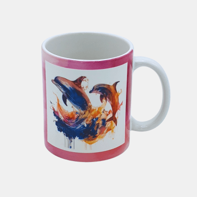 Bedrukte mok met Kleurrijke Dolfijnen - Enjoykado Bedrukte keramische mok met unieke print van Kleurrijke Dolfijnen, 330 ml, sublimatie