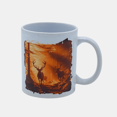 Bedrukte mok Hert zonsondergang (2) Bedrukte keramische mok met unieke print met hert zonsondergang, 330 ml, sublimatie