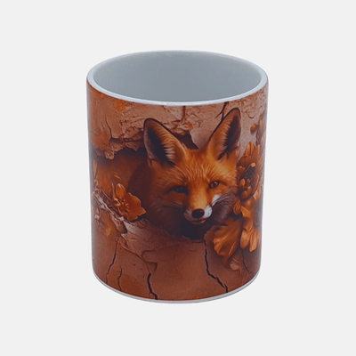 Bedrukte mok Vos met bloem Bedrukte keramische mok met unieke print Vosje met bloemen, 330 ml, sublimatie