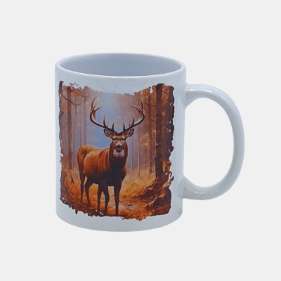 Bedrukte mok Hert in het bos Bedrukte keramische mok met unieke print van Hert in het bos, 330 ml, sublimatie