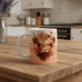 Bedrukte mok Schotse Hooglander Bedrukte keramische mok met unieke print met Schotse Hooglander in sfeer volle keuken, 330 ml, sublimatie