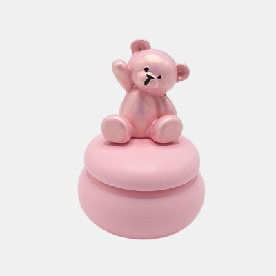 Beren bewaarpotje van porseleingips in de kleur rose met metallic rose beertje