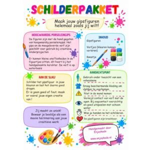 Achterkant met informatie behorende bij de Diy schilderpakketten.