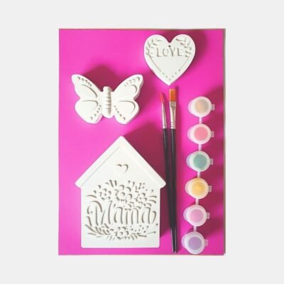 Diy Schilderpakket huisje, vlinder en hartje van porseleingips en verf